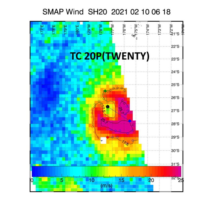 20P(TWENTY). 10/0618UTC. SMAP READ 56KNOTS WINDS(10MINUTES) WELL ABOVE JTWC INTENSITY ESTIMATE. 20P(TWENTY). 10/0618UTC. SMAP READ 56KNOTS WINDS(10MINUTES) WELL ABOVE JTWC INTENSITY ESTIMATE.