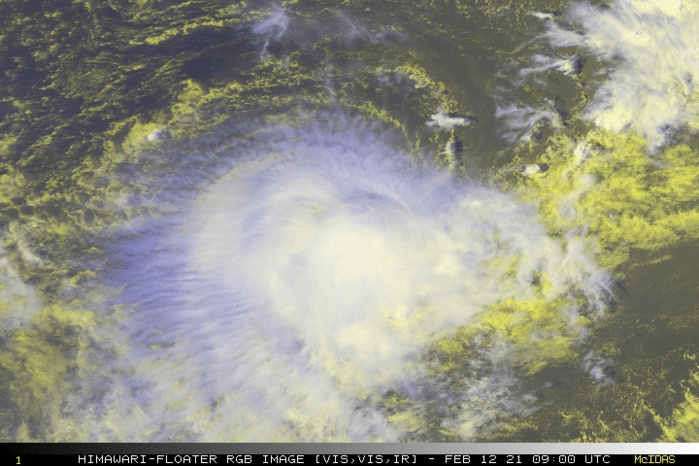 19S(FARAJI). 12/09UTC.ANIMATED MULTISPECTRAL SATELLITE  IMAGERY (MSI) DEPICTS CENTRAL DENSE OVERCAST OBSCURING A LOW LEVEL CIRCULATION CENTER WITH TRANSVERSE BANDING IN THE UPPER LEVEL CLOUDS ALONG THE NORTHERN AND  WESTERN PERIPHERY OF THE SYSTEM.