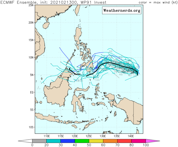 INVEST 91W. UPPER LEVEL ANALYSIS INDICATES INVEST  91W IS IN A FAVORABLE ENVIRONMENT FOR POTENTIAL TROPICAL DEVELOPMENT  WITH GOOD WESTWARD AND NORTHWARD OUTFLOW, LOW (10-15KT) VERTICAL  WIND SHEAR, AND WARM (29-30C) SEA SURFACE TEMPERATURES. GLOBAL  MODELS ARE IN AGREEMENT THAT INVEST 91W WILL TRACK WESTWARD WITH  POSSIBLE CONSOLIDATION OVER THE NEXT 5 DAYS.