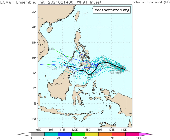 INVEST 91W. UPPER LEVEL ANALYSIS INDICATES INVEST  91W IS IN A MARGINAL ENVIRONMENT FOR POTENTIAL TROPICAL DEVELOPMENT  WITH FAIR NORTHWESTWARD OUTFLOW, MODERATE (15-20KT) VERTICAL WIND  SHEAR, AND WARM (29-30C) SEA SURFACE TEMPERATURES. GLOBAL MODELS ARE  IN AGREEMENT THAT INVEST 91W WILL TRACK WESTWARD WITH POSSIBLE  CONSOLIDATION OVER THE NEXT 5 DAYS.