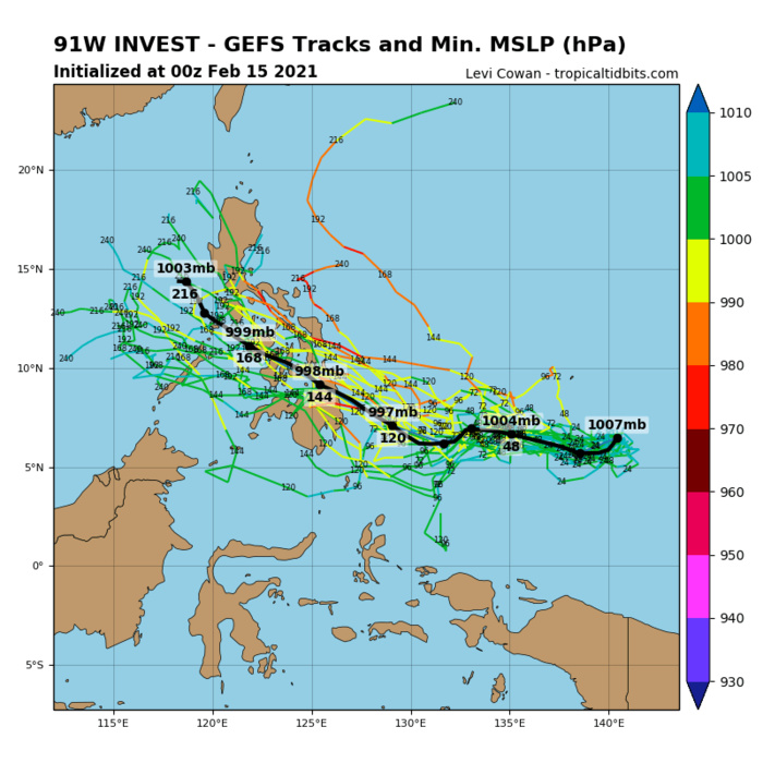 INVEST 91W. UPPER LEVEL ANALYSIS INDICATES INVEST 91W IS IN A FAVORABLE ENVIRONMENT FOR  POTENTIAL TROPICAL DEVELOPMENT WITH FAIR NORTHWESTWARD OUTFLOW, LOW  (10-15KT) VERTICAL WIND SHEAR, AND WARM (29-30C) SEA SURFACE  TEMPERATURES. GLOBAL MODELS ARE IN AGREEMENT THAT INVEST 91W WILL  TRACK WESTWARD WITH POSSIBLE DEVELOPMENT OVER THE 2-3 DAYS.