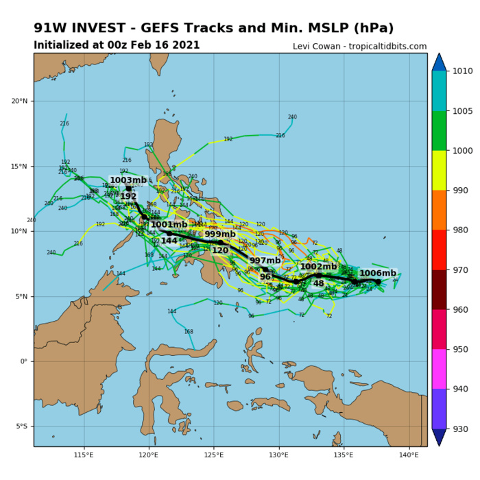 INVEST 91W. UPPER LEVEL ANALYSIS INDICATES  INVEST 91W IS IN A FAVORABLE ENVIRONMENT FOR POTENTIAL TROPICAL  DEVELOPMENT WITH POLEWARD OUTFLOW, LOW TO MODERATE (10-20KT)  VERTICAL WIND SHEAR, AND WARM (29-30C) SEA SURFACE TEMPERATURES.  GLOBAL MODELS ARE IN AGREEMENT THAT INVEST 91W WILL TRACK WEST- NORTHWESTWARD AND STRENGTHEN TO WARNING STATUS (25KNOTS) WITHIN 48 HOURS.