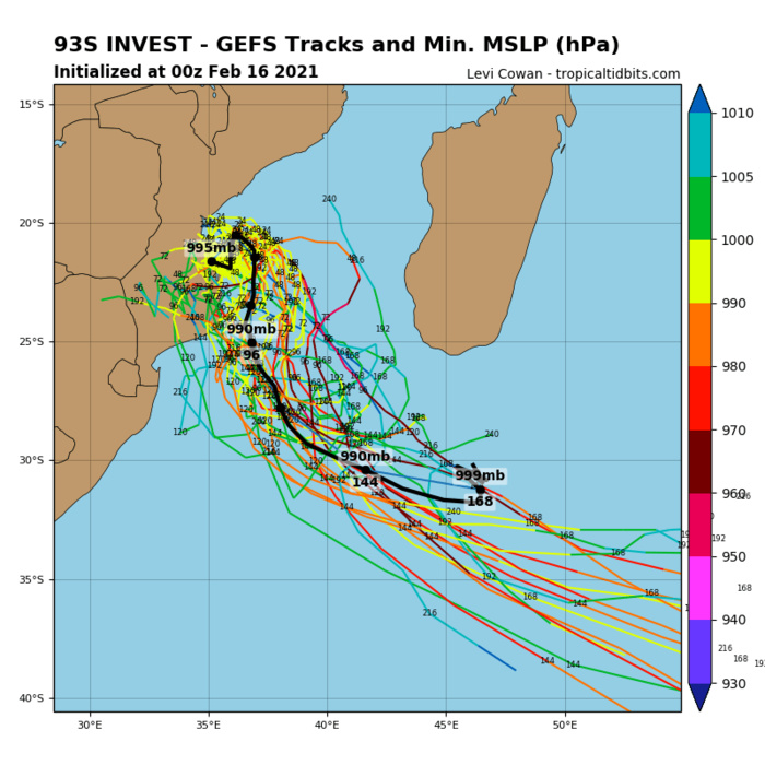 INVEST 93S. 93S IS CURRENTLY IN A MARGINAL ENVIRONMENT WITH LOW  (10 TO 15 KNOTS) VERTICAL WIND SHEAR AND NEAR RADIAL UPPER LEVEL  OUTFLOW BEING OFFSET BY CONTINUED LAND INTERACTION; HOWEVER, ONCE  THE SYSTEM MOVES OVER OPEN WATER, IT WILL HAVE ACCESS TO WARM (29 TO  30 CELSIUS) SEA SURFACE TEMPERATURES. GLOBAL MODELS ARE IN GOOD  AGREEMENT THAT 93S WILL TRACK GENERALLY NORTHEASTWARD AS IT MOVES  OVER WATER AND BEGINS TO INTENSIFY, BEFORE IT MAKES A SOUTHWARD  TURN. 93S IS EXPECTED TO REACH WARNING THRESHOLD(35KNOTS) WITHIN 36 HOURS.