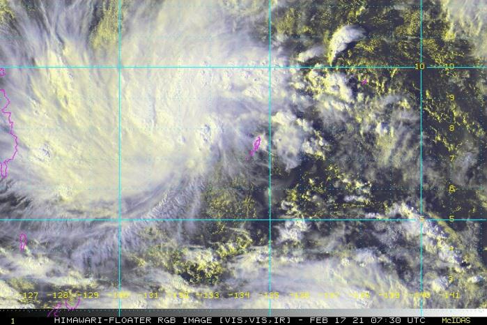 01W. 17/0730UTC. ANIMATED MULTISPECTRAL SATELLITE IMAGERY SHOWS FORMATIVE RAIN BANDS WITH FRAGMENTED DEEP CONVECTION LOOSELY WRAPPING INTO AN OBSCURED LOW LEVEL CIRCULATION (LLC). 01W. 17/0730UTC. ANIMATED MULTISPECTRAL SATELLITE IMAGERY SHOWS FORMATIVE RAIN BANDS WITH FRAGMENTED DEEP CONVECTION LOOSELY WRAPPING INTO AN OBSCURED LOW LEVEL CIRCULATION (LLC).