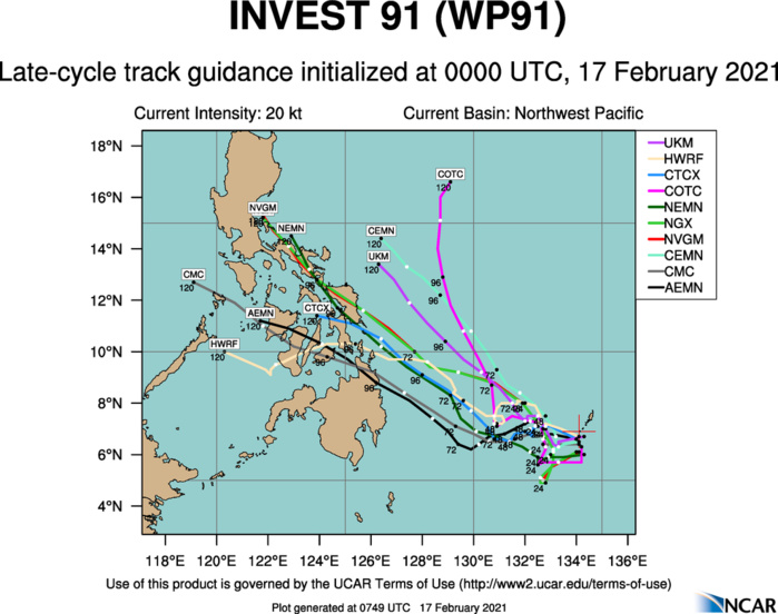 NUMERICAL MODELS ARE IN OVERALL GOOD AGREEMENT AND EVENLY SPREAD OUT; HOWEVER, DUE TO THE UNCERTAINTY IN THE INITIAL STORM MOTION OF THIS DEVELOPING CYCLONE, THERE IS LOW CONFIDENCE IN THE FIRST JTWC TRACK FORECAST ON THIS SYSTEM. NUMERICAL MODELS ARE IN OVERALL GOOD AGREEMENT AND EVENLY SPREAD OUT; HOWEVER, DUE TO THE UNCERTAINTY IN THE INITIAL STORM MOTION OF THIS DEVELOPING CYCLONE, THERE IS LOW CONFIDENCE IN THE FIRST JTWC TRACK FORECAST ON THIS SYSTEM.