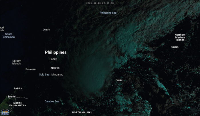 01W(DUJUAN). 19/02UTC.  ANIMATED MULTISPECTRAL SATELLITE IMAGERY  INDICATES A SLOWLY-CONSOLIDATING SYSTEM WITH A PERSISTENT MASS OF  DEEP CONVECTION OBSCURING THE LOW-LEVEL CIRCULATION CENTER (LLCC)  WHICH IS LOCATED UNDER THE EASTERN EDGE OF THE DEEP CONVECTION.