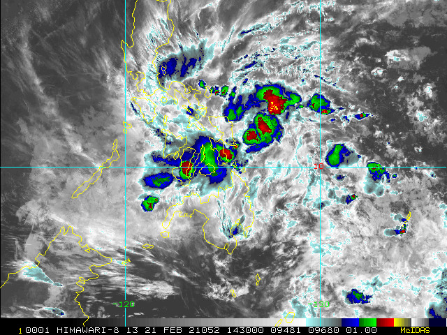 01W(DUJUAN). 21/1430UTC. ANIMATED ENHANCED INFRARED SATELLITE IMAGERY SHOWS THE DEEP, EXPANSIVE, FLARING CONVECTION  AHEAD OF THE THE LOW LEVEL CIRCULATION (LLC) HAS RAPIDLY ERODED AND  SHRUNK AS IT TRACKED ACROSS THE RAGGED TERRAIN OF THE CENTRAL  PHILIPPINE ISLANDS.