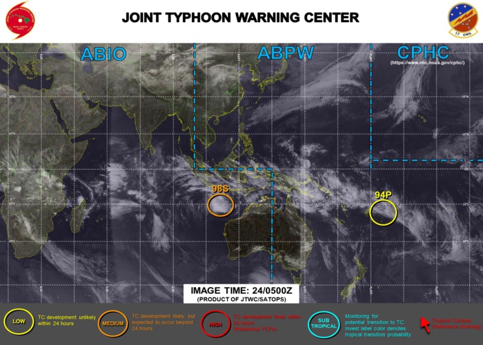 24/06UTC.INVEST 98S HAS BEEN UP-GRADED TO MEDIUM. INVEST 94P REMAINS LOW.