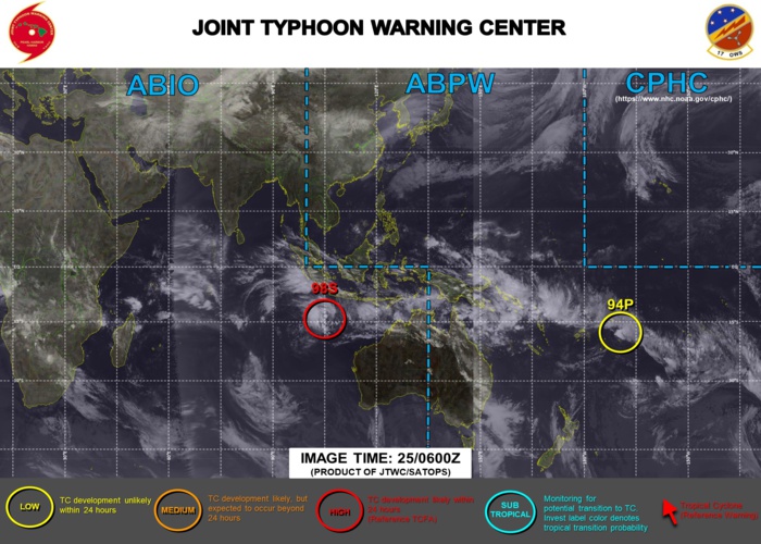 25/06UTC. JTWC HAS UP-GRADED INVEST 98S TO HIGH WHEREAS INVEST 94P REMAINS LOW. 3HOURLY SATELLITE BULLETINS ARE ISSUED FOR 98S. 25/06UTC. JTWC HAS UP-GRADED INVEST 98S TO HIGH WHEREAS INVEST 94P REMAINS LOW. 3HOURLY SATELLITE BULLETINS ARE ISSUED FOR 98S.