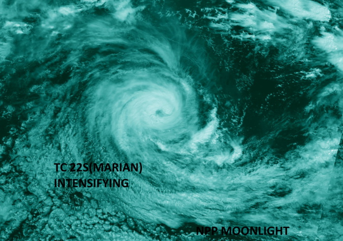 22S(MARIAN). 27/1905UTC. NPP NIGHT VISIBLE. Enhanced by Patrick Hoareau. 22S(MARIAN). 27/1905UTC. NPP NIGHT VISIBLE. Enhanced by Patrick Hoareau.
