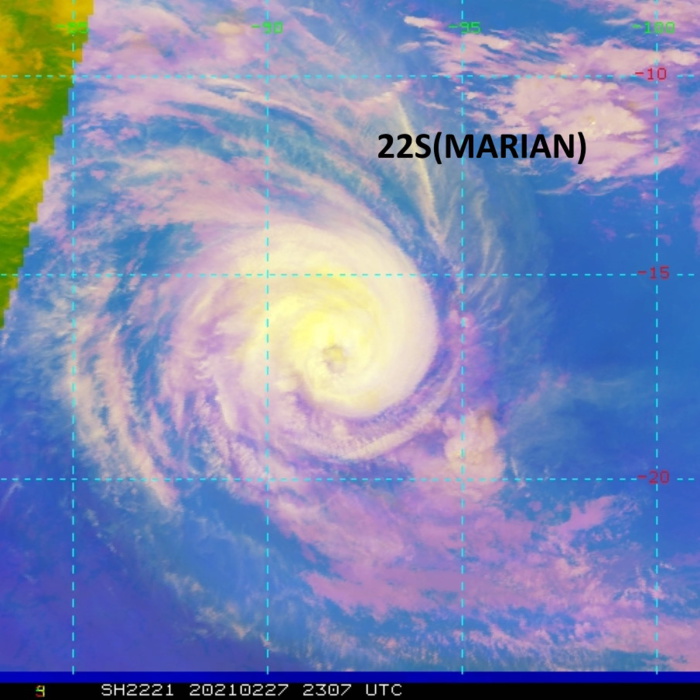 22S(MARIAN). 27/2307UTC. IR/WV/Microwave RGB DEPICTED A CLOUD-FILLED EYE FEATURE.