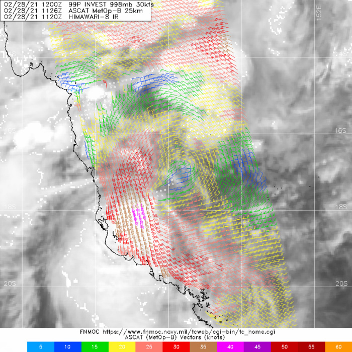 INVEST 99P.28/1126UTC. ASCAT-B IMAGE DEPICTS A WELL  DEFINED LLCC WITH 30-35KT WINDS IN THE SOUTHWEST QUADRANT.