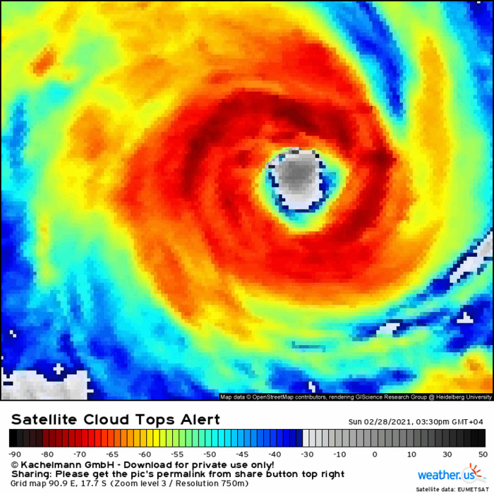 22S(MARIAN). 28/14UTC. ANIMATED ENHANCED INFRARED SATELLITE IMAGERY INDICATES TC 22S(MARIAN) HAS UNDERGONE RAPID  INTENSIFICATION OVER THE PAST SIX HOURS WITH THE EYE CLEARING OUT  AND ENLARGING TO 55 KM. CONVECTION HAS WARMED BUT IS SHOWING SIGNS OF COOLING ONCE MORE. IF NEEDED CLICK ON THE IMAGE TO ANIMATE IT. 22S(MARIAN). 28/14UTC. ANIMATED ENHANCED INFRARED SATELLITE IMAGERY INDICATES TC 22S(MARIAN) HAS UNDERGONE RAPID  INTENSIFICATION OVER THE PAST SIX HOURS WITH THE EYE CLEARING OUT  AND ENLARGING TO 55 KM. CONVECTION HAS WARMED BUT IS SHOWING SIGNS OF COOLING ONCE MORE. IF NEEDED CLICK ON THE IMAGE TO ANIMATE IT.