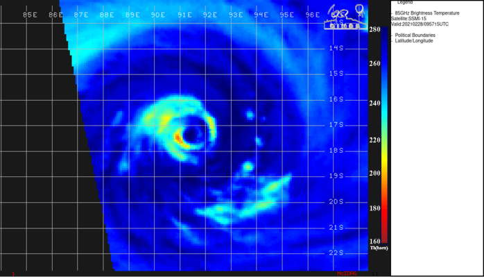 22S(MARIAN). 28/0957UTC. WELL DEPICTED MICROWAVE EYE. DATA ALSO ALSO SHOWED  THAT DEEP CONVECTION IS PRIMARILY LIMITED TO THE WESTERN HEMISPHERE  AND THAT THE EYE WALL IS NOT CLOSED ON THE EASTERN SIDE DUE TO LIGHT  BUT PERSISTENT EASTERLY VERTICAL WIND SHEAR.