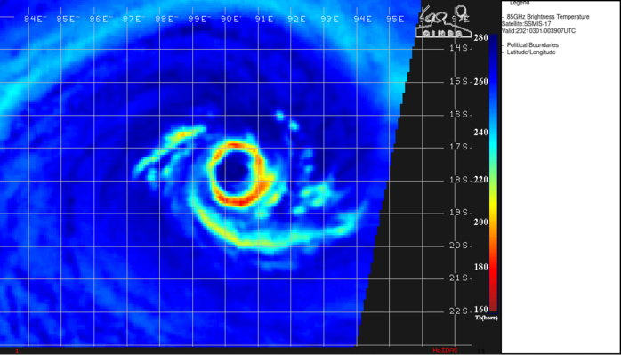 22S(MARIAN). 01/0039UTC.  THE INNER EYEWALL HAS ERODED WITHIN AN OBLONG  OUTER EYEWALL DOMINATING.