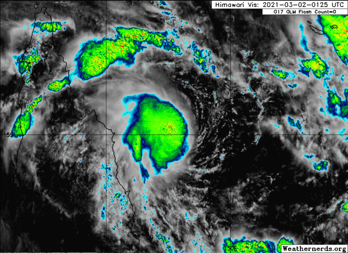 23P(NIRAN). 02/0305UTC. ANIMATED MULTISPECTRAL SATELLITE IMAGERY INDICATES STRONG FLARING CONVECTION CONSOLIDATING NEAR  THE LOW LEVEL CIRCULATION (LLC). CLICK TO ANIMATE.
