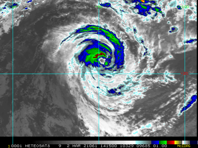 22S(MARIAN). 02/1415UTC.ANIMATED 12-HR ENHANCED INFRARED SATELLITE IMAGERY SHOWS THE SYSTEM HAS MAINTAINED DEEP  CONVECTIVE SIGNATURE AND A RAGGED 55-KM EYE, ALBEIT WITH WARMING  CLOUD TOPS IN THE CENTRAL DENSE OVERCAST..
