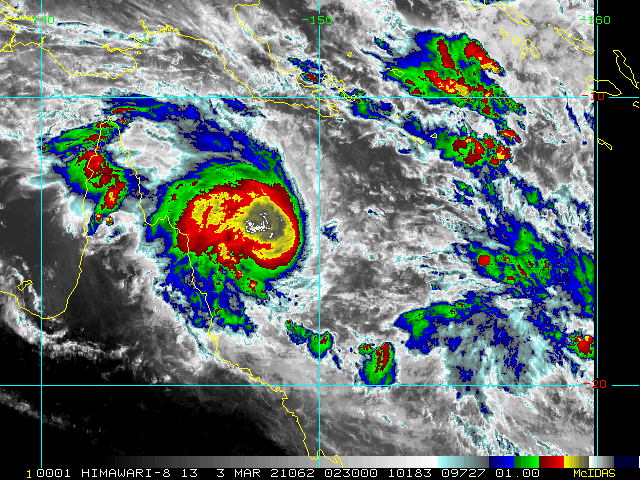 23P(NIRAN). 03/0230UTC. ANIMATED MULTISPECTRAL SATELLITE IMAGERY  (MSI) SHOWS CENTRAL DENSE OVERCAST CONTINUING TO DEEPEN AND EXPAND  IN THE CORAL SEA.