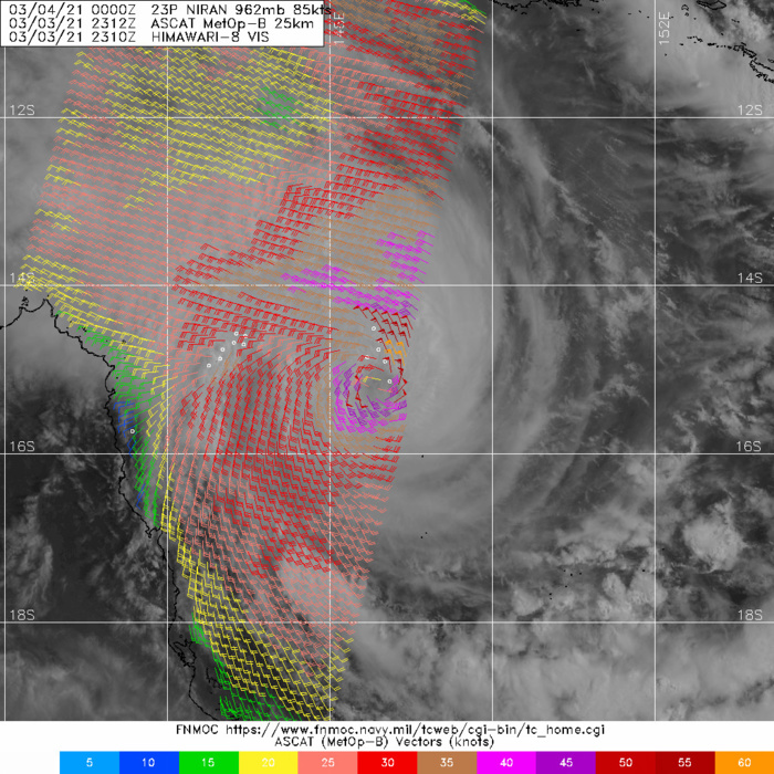 23P(NIRAN). 03/2312UTC. 60KNOT WINDS(UPPER LIMIT) DETECTED BY ASCAT-B. 23P(NIRAN). 03/2312UTC. 60KNOT WINDS(UPPER LIMIT) DETECTED BY ASCAT-B.