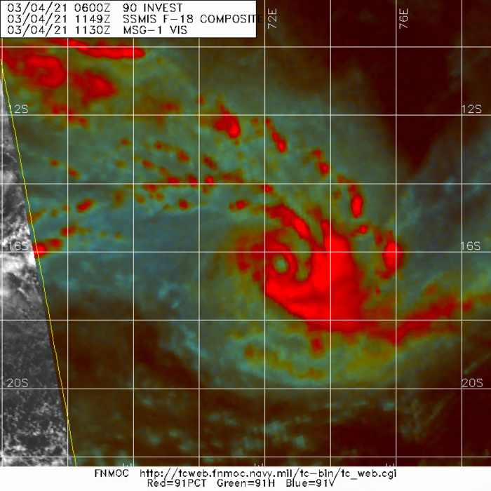24S(HABANA). ANIMATED MULTISPECTRAL (MSI) AND  ENHANCED INFRARED (EIR) SATELLITE IMAGERY DEPICTS A SIGNIFICANTLY  IMPROVED CONVECTIVE STRUCTURE, WITH WELL DEFINED CONVECTION WRAPPING  INTO A SMALL CORE REGION. A 041147Z SSMIS 89GHZ MICROWAVE IMAGE  DEPICTED A SMALL MICROWAVE EYE FEATURE, WHICH WAS ALSO PRESENT,  THOUGH PRESENTED AS A WEAKER SIGNATURE, IN THE 37GHZ BAND. THE  MICROWAVE IMAGE ALSO DEPICTED THE CONVECTIVE BANDING STRUCTURE WITH  GOOD EFFECT AND OVERALL LENT HIGH CONFIDENCE TO THE INITIAL  POSITION. 24S(HABANA). ANIMATED MULTISPECTRAL (MSI) AND  ENHANCED INFRARED (EIR) SATELLITE IMAGERY DEPICTS A SIGNIFICANTLY  IMPROVED CONVECTIVE STRUCTURE, WITH WELL DEFINED CONVECTION WRAPPING  INTO A SMALL CORE REGION. A 041147Z SSMIS 89GHZ MICROWAVE IMAGE  DEPICTED A SMALL MICROWAVE EYE FEATURE, WHICH WAS ALSO PRESENT,  THOUGH PRESENTED AS A WEAKER SIGNATURE, IN THE 37GHZ BAND. THE  MICROWAVE IMAGE ALSO DEPICTED THE CONVECTIVE BANDING STRUCTURE WITH  GOOD EFFECT AND OVERALL LENT HIGH CONFIDENCE TO THE INITIAL  POSITION.