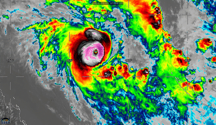 23P(NIRAN). 05/09UTC. ENHANCED INFRA-RED ANIMATION SHOWS COOLING CLOUD TOPS AROUND THE WELL DEFINED EYE .THE SATELLITE SIGNATURE IS NOW IMPRESSIVE FOR THIS COMPACT SYSTEM. THE CYCLONE IS STILL INTENSIFYING. DVORAK ANALYSIS FROM PGTW(JTWC) IS AT 7.0/7.0 AT 05/0850UTC. IF NEEDED CLICK TO ANIMATE. 23P(NIRAN). 05/09UTC. ENHANCED INFRA-RED ANIMATION SHOWS COOLING CLOUD TOPS AROUND THE WELL DEFINED EYE .THE SATELLITE SIGNATURE IS NOW IMPRESSIVE FOR THIS COMPACT SYSTEM. THE CYCLONE IS STILL INTENSIFYING. DVORAK ANALYSIS FROM PGTW(JTWC) IS AT 7.0/7.0 AT 05/0850UTC. IF NEEDED CLICK TO ANIMATE.