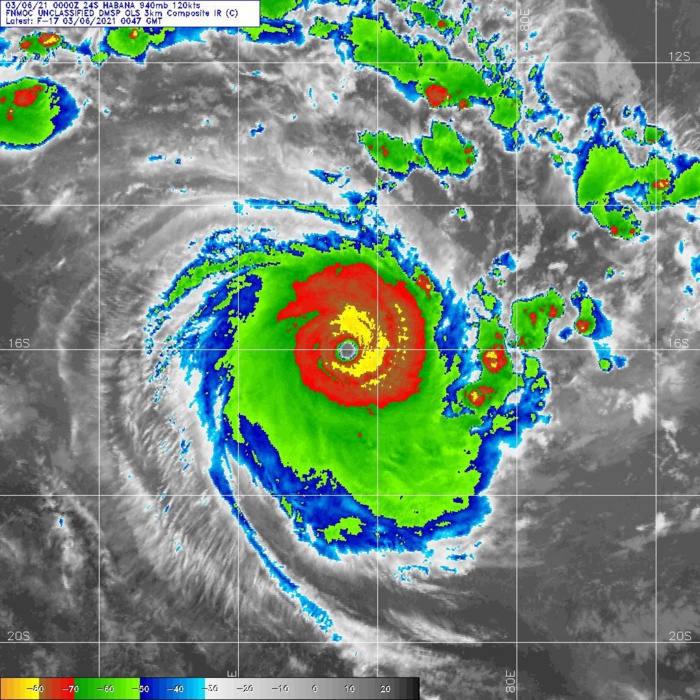 24S(HABANA). 06/0047UTC. SATELLITE ANALYSIS(DVORAK) WAS T6.0/6.5/D3.0/24HRS  STT: W0.5/03HRS AT 06/00UTC. // AT 03UTC IT WAS T6.5/6.5/D3.5/24HRS  STT: D0.5/03HRS