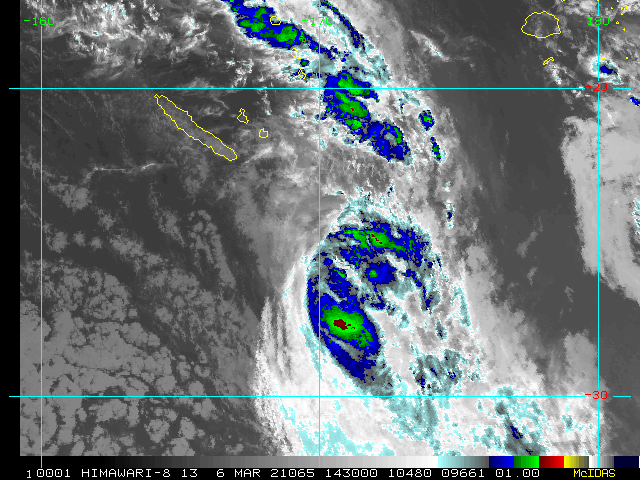 23P(NIRAN). 06/1430UTC. ANIMATED ENHANCED INFRARED SATELLITE IMAGERY SHOWS THE SYSTEM HAS CONTINUED TO ELONGATED WITH  FRONTAL CHARACTERISTICS MORE PRONOUNCED AS IT ACCELERATED TO THE SOUTHEAST.