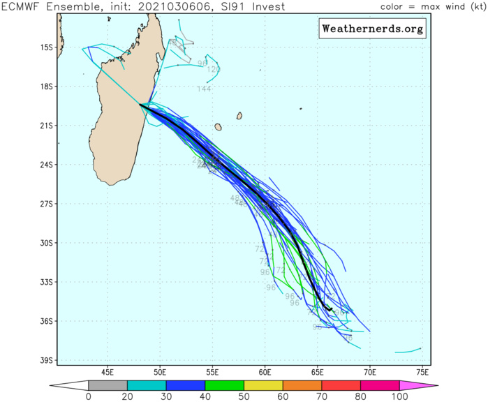 INVEST 91S. ENVIRONMENTAL ANALYSIS SHOWS 91S IS IN A  FAVORABLE ENVIRONMENT WITH DUAL CHANNEL UPPER LEVEL OUTFLOW,  MODERATE (15-20KTS) VERTICAL WIND SHEAR AND WARM (28-29C) SEA  SURFACE TEMPERATURES (SST). GLOBAL MODELS ARE IN GENERAL AGREEMENT  THAT 91S WILL TRACK EAST-SOUTHEAST WHILE UNDERGOING MARGINAL  CONSOLIDATION AND INTENSIFICATION OVER THE NEXT FEW DAYS.