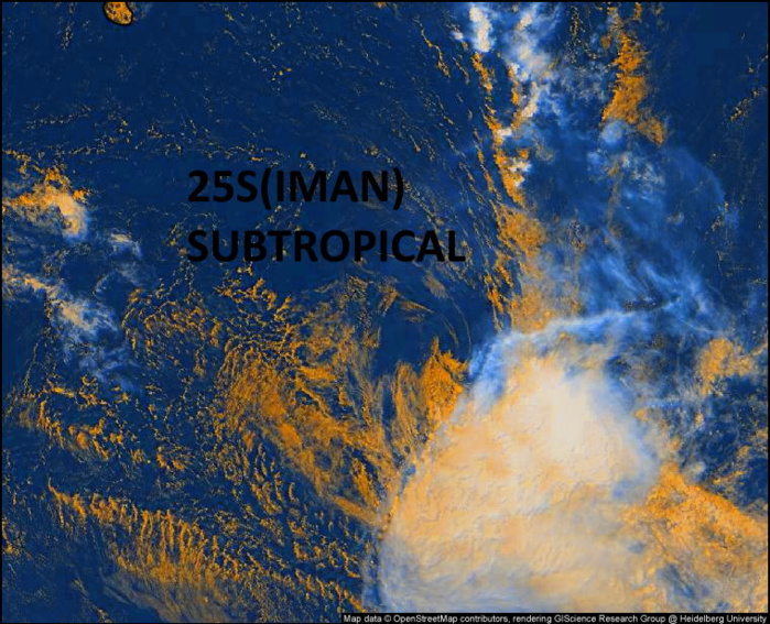 25S(IMAN). 08/0945UTC. ANIMATED ENHANCED INFRARED SATELLITE IMAGERY SHOWS THE SYSTEM HAS SIGNIFICANTLY ERODED AS IT ACCELERATED SOUTH-SOUTHEASTWARD CHARACTERIZED BY UNRAVELED/DISPERSED RAIN BANDS AND WARMED CONVECTIVE TOPS. Eumetsat. PH. 25S(IMAN). 08/0945UTC. ANIMATED ENHANCED INFRARED SATELLITE IMAGERY SHOWS THE SYSTEM HAS SIGNIFICANTLY ERODED AS IT ACCELERATED SOUTH-SOUTHEASTWARD CHARACTERIZED BY UNRAVELED/DISPERSED RAIN BANDS AND WARMED CONVECTIVE TOPS. Eumetsat. PH.