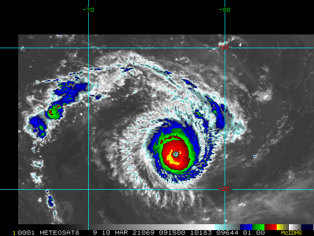 24S(HABANA). 10/0915UTC. TC 24S HAS RAPIDLY INTENSIFIED OVER THE PAST 24 HOURS FROM 70 KNOTS/CAT1 AT 09/06Z  TO THE CURRENT INTENSITY OF 115 KNOTS/CAT4. ANIMATED ENHANCED INFRARED  SATELLITE IMAGERY REVEALS A COMPACT SYSTEM WITH AN 15KM EYE, WHICH  SUPPORTS THE CURRENT POSITION WITH GOOD CONFIDENCE. PREVIOUS  MICROWAVE IMAGERY SUGGESTED TC 24S WAS UNDERGOING AN EYEWALL  REPLACEMENT CYCLE (ERC) BUT DUE TO THE LACK OF RECENT HIGH- RESOLUTION MICROWAVE IMAGERY IT'S DIFFICULT TO ASCERTAIN HOW THIS IS  EVOLVING / AFFECTING THE SYSTEM. HOWEVER, ERC DOESN'T APPEAR TO BE  HINDERING THE RAPID INTENSIFICATION OF THE SYSTEM AT THIS TIME.