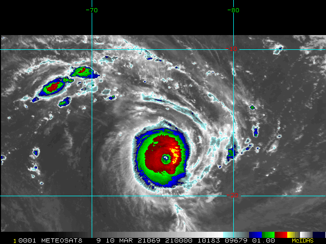 24S(HABANA). 10/21UTC. ANIMATED ENHANCED INFRARED (EIR)  SATELLITE IMAGERY AND A 101138Z SSMIS MICROWAVE IMAGE DEPICT THE  ONSET OF AN EYEWALL REPLACEMENT CYCLE (ERC), WITH A LARGE OUTER BAND  NEARLY ENCIRCLING THE INNER EYEWALL. AT 10/2045UTC DVORAK ANALYSIS FROM JTWC IS T6.5/7.0/D2.5/24HRS  STT: S0.0/03HRS