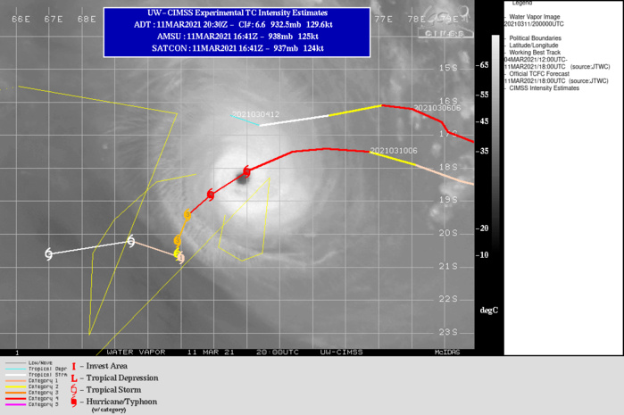 24S(HANANA). WARNING 16 ISSUED AT 11/21UTC. TC 24S REMAINS IN AN ENVIRONMENT OF LIGHT VERTICAL SHEAR (5 KT) AND WARM  SEA SURFACE TEMPERATURES NEAR 28C, AND IS CURRENTLY LIMITED ONLY BY  AMBIENT DRY AIR THAT IS BEING PERIODICALLY INGESTED INTO THE  CIRCULATION FROM THE WESTERN AND NORTHERN SEMICIRCLES. AS THE  CYCLONE TURNS SOUTHWARD DURING THE NEXT 48 HOURS, A COMBINATION OF  GRADUALLY INCREASING VERTICAL SHEAR, SLIGHTLY COOLER WATER, AND DRY  ENTRAINMENT WILL LIKELY RESULT IN A GRADUAL DECREASE IN INTENSITY.  BEYOND 48 HOURS, THE TRACK FORECAST BECOMES IMPORTANT, AS A  QUASISTATIONARY MOTION IS EXPECTED TO CAUSE OCEANIC COOLING BENEATH  THE CYCLONE. COMBINED WITH A SIMULTANEOUS INCREASE IN VERTICAL SHEAR  TO 30-40 KT, THIS IS EXPECTED TO RESULT IN RAPID WEAKENING BETWEEN  48 AND 72 HOURS, AND STEADY DECAY THEREAFTER THROUGH 120 HOURS.  THERE IS GENERALLY MODERATE CONFIDENCE IN THIS INTENSITY EVOLUTION. REGARDING THE FORECAST TRACK, TC 24S IS CONTINUING TO ROUND THE  NORTHWESTERN PERIPHERY OF A WEAK SUBTROPICAL RIDGE TO THE SOUTHEAST.  AS THIS RIDGE CONTINUES TO SHIFT EASTWARD, THE CYCLONE WILL TURN  SOUTHWARD AFTER 24 HOURS. BY 48 HOURS, 24S WILL BECOME MAROONED IN A  WEAK STEERING ENVIRONMENT, CONSISTING OF WESTERLY FLOW ALOFT AND  EASTERLY FLOW IN THE LOWER TROPOSPHERE AS A SURFACE HIGH BUILDS IN  FROM THE SOUTHWEST. THERE IS GOOD AGREEMENT IN NUMERICAL MODEL  GUIDANCE THAT A NEAR-STALL WILL OCCUR AROUND 48-72 HOURS, WITH THE  EXCEPTION OF NAVGEM AND GALWEM, WHICH MAINTAIN A BRISK SOUTHEASTWARD  TRACK. GIVEN THE EXPECTATION THAT THE VORTEX WILL RAPIDLY DECAY AND  LOSE VERTICAL COHERENCE DURING THIS TIME, THE JTWC TRACK FORECAST  FOLLOWS A BLEND OF HWRF, COAMPS-TC, ECMWF, EPS, GFS, AND GEFS, WHICH  SHOWS A SLOW TURN WESTWARD AFTER 72 HOURS AS THE LOW-LEVEL EASTERLY  FLOW BECOMES THE DOMINANT STEERING MECHANISM FOR THE WEAKENING  CYCLONE. THIS REPRESENTS A SIGNIFICANT SHIFT WEST COMPARED TO THE  PREVIOUS FORECAST, DUE TO A GROWING MODEL CONSENSUS IN THE WESTWARD  TURN.