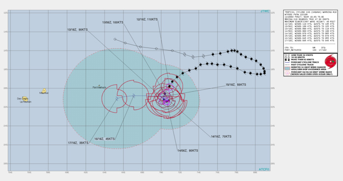 24S(HABANA). WARNING 18 ISSUED AT 12/21UTC. TC 24S IS MOVING AWAY FROM A REGION OF 28-30 DEGREE SEA SURFACE TEMPERATURES  AND TOWARDS A REGION OF 26-28 DEGREE WATER, WHERE IT WILL REMAIN  UNTIL IT TURNS TOWARD THE WEST. THE COOLING WATERS COUPLED WITH  UPWELLING GENERATED BY THE SLOW MOVEMENT OF THE SYSTEM WILL INDUCE  STEADY WEAKENING. BETWEEN TAU 24 AND TAU 48, TC 24S WILL LOSE  STEERING INFLUENCE FROM A SUBTROPICAL RIDGE (STR) TO THE SOUTHEAST  AND MEANDER UNTIL IT IS PICKED UP BY ANOTHER STR BUILDING FROM THE  SOUTHWEST. THIS SECOND ANTICYCLONE WILL NUDGE TC 24S WESTWARD AND  KEEP IT EQUATORWARD OF HEAVY SHEAR. AS IT RESUMES ITS WESTWARD TRACK  AND LEAVES BEHIND THE COOLER UPWELLED SSTS, IT WILL MOVE THROUGH  MARGINALLY FAVORABLE 26-28 DEGREE WATERS AND GRADUALLY WEAKEN TO  NEAR GALE FORCE BY THE END OF THE FORECAST. SO LONG AS THE STORM  STAYS EQUATORWARD OF THE 22ND LATITUDE, IT WILL AVOID HEAVY SHEAR  AND DECAY PRIMARILY DUE TO OCEANOGRAPHIC FACTORS. THERE IS HIGH  CONFIDENCE IN THE TRACK FORECAST THROUGH TAU 24, BUT LOW CONFIDENCE  THEREAFTER GIVEN THE QUASI-STATIONARY PERIOD AND TIMING OF THE  EXPECTED COUNTER-CLOCKWISE LOOP. THE GLOBAL MODELS ARE IN GOOD  AGREEMENT WITH THE EVENTUAL WESTWARD TRACK, WITH THE EXCEPTION OF  NAVGEM, WHICH CONTINUES TO SUGGEST A POSSIBLE RECURVE SCENARIO.