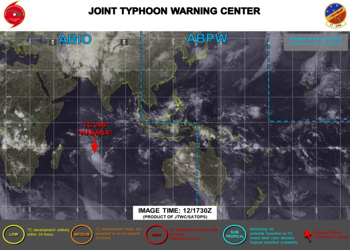 13/00UTC. JTWC HAS BEEN ISSUING 12HOURLY WARNINGS ON TC 24S(HABANA) ALONG WITH 3HOURLY SATELLITE BULLETINS. 13/00UTC. JTWC HAS BEEN ISSUING 12HOURLY WARNINGS ON TC 24S(HABANA) ALONG WITH 3HOURLY SATELLITE BULLETINS.