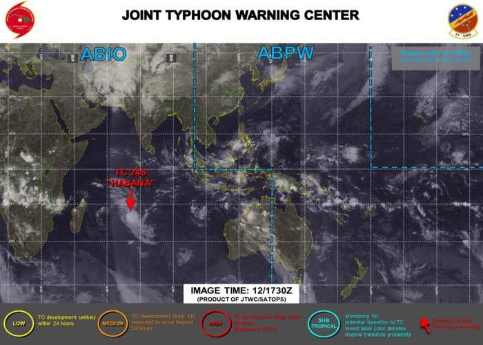 13/00UTC. JTWC HAS BEEN ISSUING 12HOURLY WARNINGS ON TC 24S(HABANA) ALONG WITH 3HOURLY SATELLITE BULLETINS.