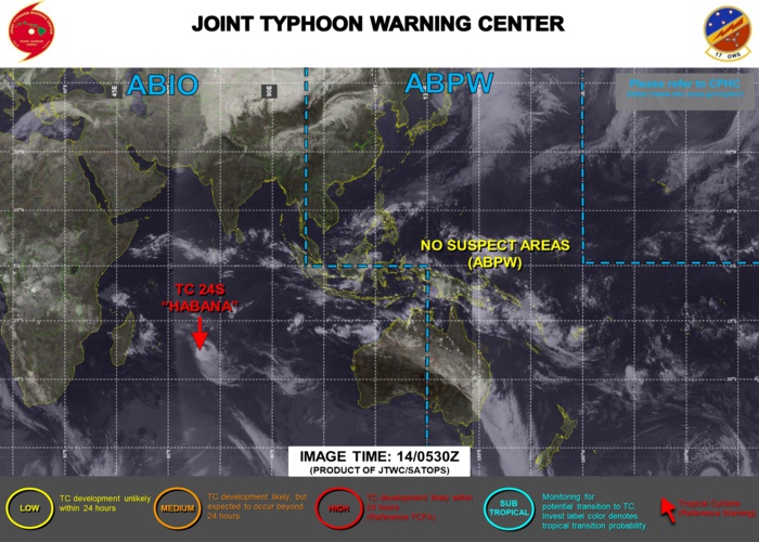 14/09UTC. JTWC HAS BEEN ISSUING 12HOURLY WARNINGS ON TC 24S(HABANA) ALONG WITH 3 HOURLY SATELLITE BULLETINS.