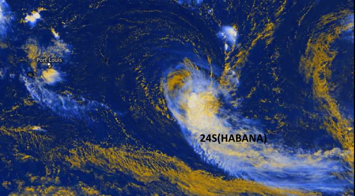 24S(HABANA). 15/0845UTC. MULTI SPECTRAL IMAGERY INDICATES  RAPIDLY-DECAYING DEEP CONVECTION SHEARING OVER THE SOUTHEAST  QUADRANT OF AN EXPOSED, WELL-DEFINED LOW-LEVEL CIRCULATION CENTER,  WHICH SUPPORTS THE INITIAL POSITION WITH GOOD CONFIDENCE. Eumetsat. Enhanced by PH.