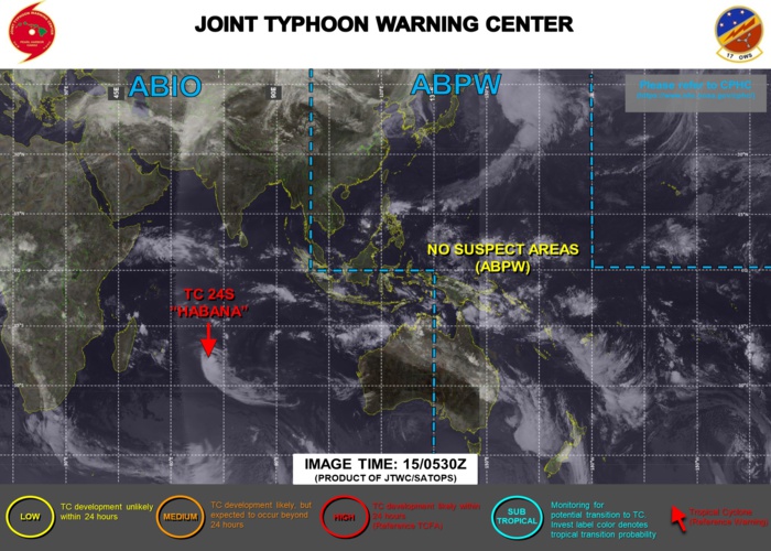 15/09UTC. JTWC HAS BEEN ISSUING 12HOURLY WARNINGS ON TC 24S(HABANA) ALONG WITH 3HOURLY SATELLITE BULLETINS. 15/09UTC. JTWC HAS BEEN ISSUING 12HOURLY WARNINGS ON TC 24S(HABANA) ALONG WITH 3HOURLY SATELLITE BULLETINS.
