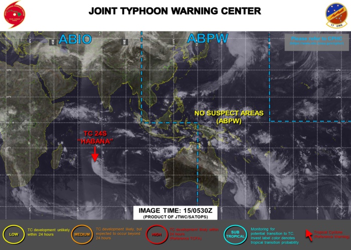 15/09UTC. JTWC HAS BEEN ISSUING 12HOURLY WARNINGS ON TC 24S(HABANA) ALONG WITH 3HOURLY SATELLITE BULLETINS.