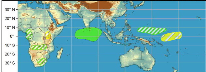 WEEK2: For week-2, the greatest potential for TC formation is over the Bay of Bengal associated with Rossby wave activity predicted late in the outlook period. While there is modest support in probabilistic TC tools, there continues to be large ensemble spread and poor run-to-run continuity in the deterministic guidance. Given the uncertainty at this lead, and that tropical cyclogenesis is not climatologically favored in the northern Indian Ocean during late March, there is insufficient confidence to post a TC formation area at this time but this region will be monitored in subsequent outlooks.