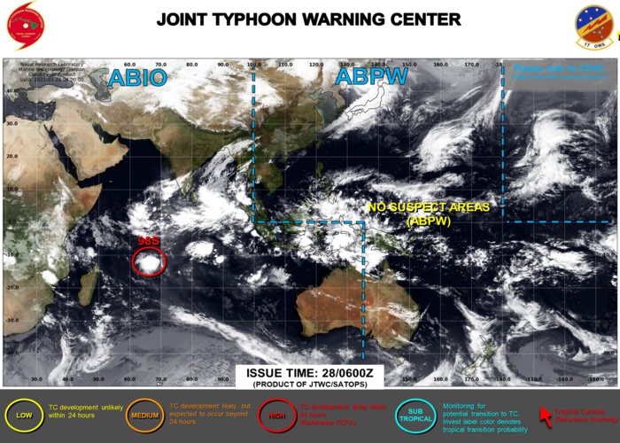 28/09UTC. INVEST 98S REMAINS HIGH. JTWC HAS BEEN ISSUING 3HOURLY SATELLITE BULLETINS ON THIS SYSTEM.