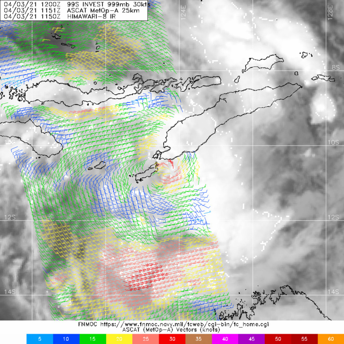 INVEST 99S. A 031150Z METOP-A ASCAT PASS  REVEALS A TIGHT LLCC WITH A SMALL, BUT ENHANCED, WIND FIELD OF 20 TO  30 KNOTS WITH A COUPLE 35 KNOT WIND BARBS TO THE NORTH. INVEST 99S. A 031150Z METOP-A ASCAT PASS  REVEALS A TIGHT LLCC WITH A SMALL, BUT ENHANCED, WIND FIELD OF 20 TO  30 KNOTS WITH A COUPLE 35 KNOT WIND BARBS TO THE NORTH.