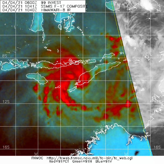 TC 26S. 04/1041UTC. MICROWACE DEPITS A BROAD SYSTEM CONSOLIDATING WITH  FORMATIVE BANDS WRAPPING TIGHTER INTO THE CENTER.