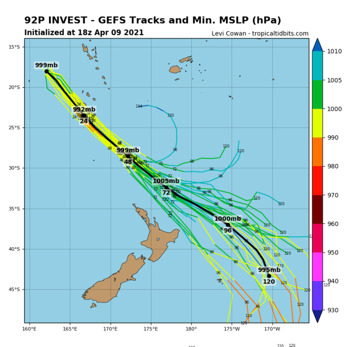 INVEST 92P. ENVIRONMENTAL ANALYSIS INDICATES  INVEST 92P IS CURRENTLY IN A FAVORABLE ENVIRONMENT WITH ROBUST  EQUATORWARD OUTFLOW, MODERATE (15-20 KTS) VERTICAL WIND SHEAR AND  WARM (29-30C) SEA SURFACE TEMPERATURES. GLOBAL MODELS ARE IN GENERAL  AGREEMENT THAT INVEST 92P WILL TRACK SOUTHEASTWARD WHILE  INTENSIFYING.