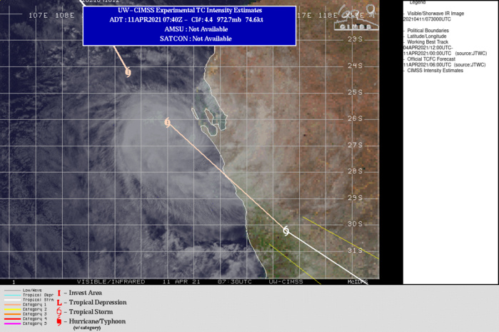 26S(SAROJA) . WARNING 28 ISSUED AT 11/09UTC. TC 26S IS CONTINUING TO ACCELERATE SOUTHEASTWARD ALONG THE WESTERN PERIPHERY  OF A DEEP SUBTROPICAL RIDGE LOCATED TO THE EAST AND WILL CONTINUE THIS MOTION  THROUGH THE DURATION OF THE FORECAST PERIOD. TC 26S IS EXPECTED TO  MAKE LANDFALL NEAR GERALDTON, AUSTRALIA WITHIN THE NEXT 6-8 HOURS  BEFORE CONTINUING SOUTHEAST INTO THE GREAT AUSTRALIAN BIGHT. WHILE  STILL A TROPICAL CYCLONE, TC 26S IS BEGINNING TO SHOW SOME SIGNS OF  INTERACTION WITH THE DRIER, COOLER AIR MASS ENTRENCHED TO THE  SOUTHWEST AND IS EXPECTED TO BEGIN EXTRA-TROPICAL TRANSITION (ETT)  IMMINENTLY. AS IT MOVES OVER LAND THROUGH 12H, THE SYSTEM WILL  COMPLETE ETT NO LATER THAN 24H AS IT BECOMES EMBEDDED WITHIN THE  DEEP WESTERLIES AND DEVELOPS FRONTAL CHARACTERISTICS. THE SYSTEM HAS  LIKELY REACHED PEAK INTENSITY AND WILL SLOWLY WEAKEN PRIOR TO  LANDFALL DUE TO RAPIDLY INCREASING VERTICAL WIND SHEAR AND DECREASING SSTS. ONCE  OVER LAND, THE INFLUENCE OF TERRAIN AND VERY HIGH SHEAR VALUES WILL  RAPIDLY WEAKEN THE SYSTEM AS IT UNDERGOES ETT.