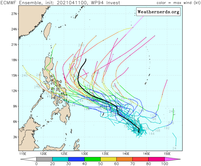 INVEST 94W. ANIMATED MULTISPECTRAL SATELLITE IMAGERY AND A  PARTIAL 110315Z GMI 91GHZ MICROWAVE IMAGE REVEAL DISORGANIZED  BANDING WRAPPING INTO A WEAK LOW LEVEL CIRCULATION (LLC) WITH  CYCLING CONVECTION IN THE NORTHERN AND SOUTHERN SEMI-CIRCLES. A  PARTIAL 110014Z ASCAT-C PASS DEPICTS AN ELONGATED LLC STRETCHING  FROM THE WEST-SOUTHWEST TO THE EAST-NORTHEAST ALONG WITH A STRONG  (20-25 KTS) WESTERLY WIND BURST TO THE SOUTH OF THE LLC. INVEST 94W  IS IN A FAVORABLE ENVIRONMENT FOR TROPICAL DEVELOPMENT WITH ROBUST  WESTWARD OUTFLOW ALOFT, LOW (5-10 KTS) VERTICAL WIND SHEAR, AND WARM  (29-30C) SEA SURFACE TEMPERATURES. GLOBAL MODELS ARE IN GENERAL  AGREEMENT THAT THE CIRCULATION IN ASSOCIATION WITH INVEST 94W WILL  CONSOLIDATE AS IT TRACKS TO THE NORTHWEST OVER THE NEXT 24-36 HOURS.