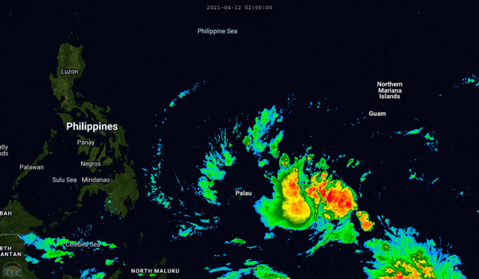 INVEST 94W. 12/11UTC. 9H LOOP. ANIMATED ENHANCED INFRARED SATELLITE  IMAGERY AND A 120858Z SSMIS 91GHZ MICROWAVE IMAGE REVEAL FLARING,  DEEP CONVECTION IN THE NORTHEASTERN PERIPHERY OF THE ASSESSED LOW  LEVEL CIRCULATION CENTER (LLCC).CLICK TO ANIMATE IF NECESSARY.