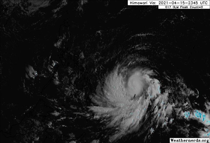 02W(SURIGAE). ANIMATED MULTI-SPECTRAL SATELLITE IMAGERY SHOWS  TIGHTLY CURVED BANDING HAS NOW COMPLETELY WRAPPED AROUND THE  OBSCURED LOW-LEVEL CIRCULATION CENTER (LLCC). CLICK TO ANIMATE IF NECCESSARY.