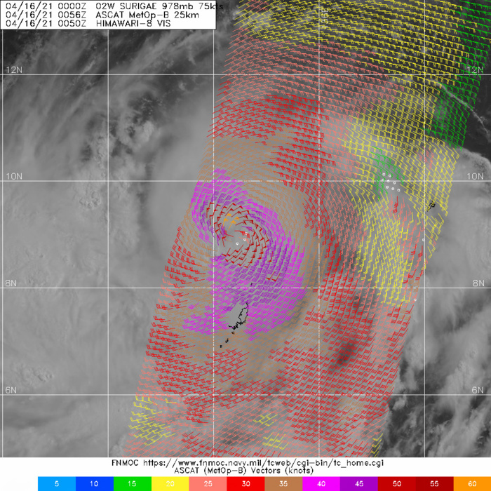 02W(SURIGAE). 16/0056UTC METOP-B ASCAT PASS SHOWING A TIGHTLY WRAPPED  CIRCULATION.