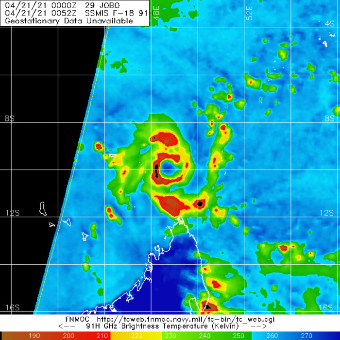 29S(JOBO). 21/0052UTC. MICROWAVE IMAGE SHOWED A RING OF DEEP CONVECTION ABOUT 95 KM IN DIAMETER  WRAPPING AROUND 80% OF THE CIRCULATION, FORMING A WELL-DEFINED EYE- LIKE FEATURE.
